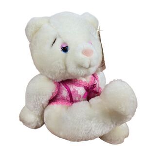 NWT Vintage Russ Boudoir Bear Plush 3621 White Lingerie Sexy White Pink 6"